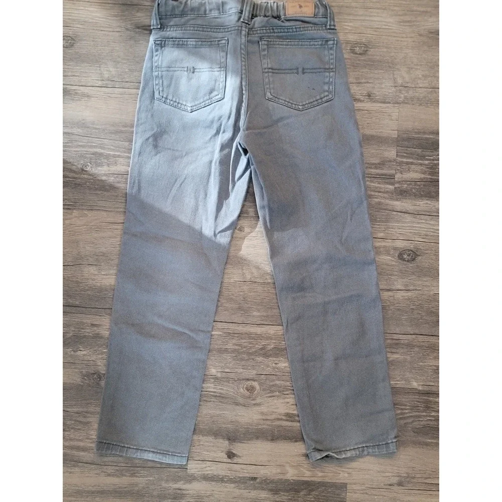 US Polo Assn Boys Grey Straight Leg Jeans Size 7 Elastic Waist Stretch 12CD68